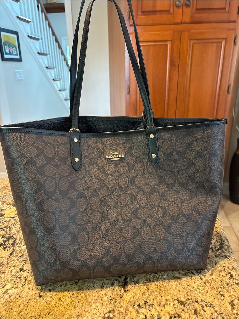 Coach Signature Jacquard Tote in Black and Brown